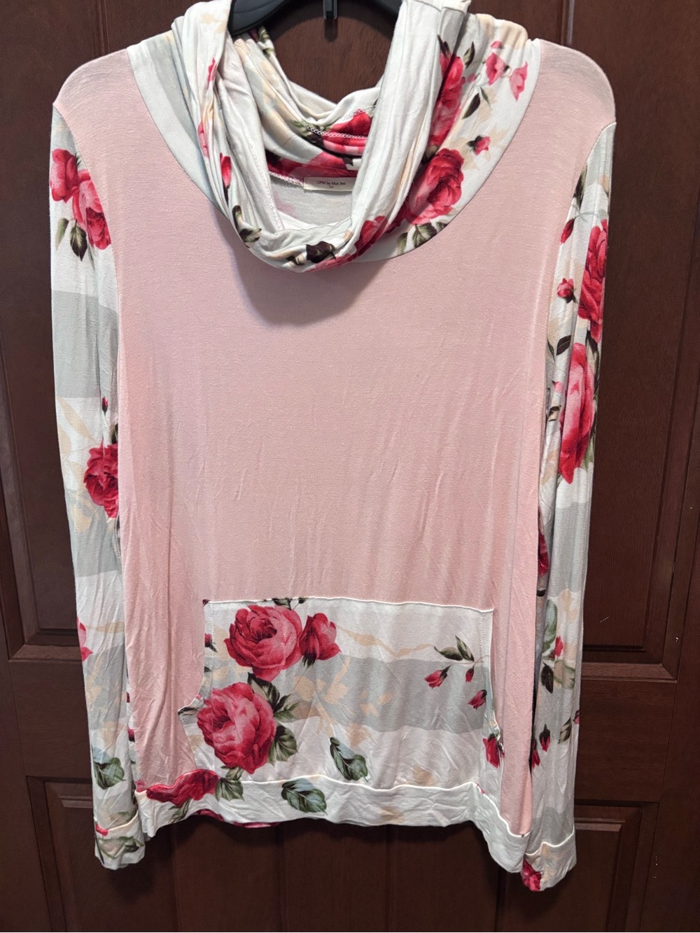 12 Pm By Mon Ami Pink Floral Cowl Neck Long Sleeve Hoodie